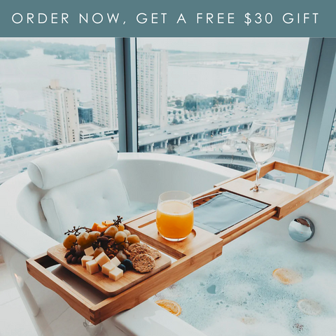 Bamboo Tray and Bath Pillow Combo